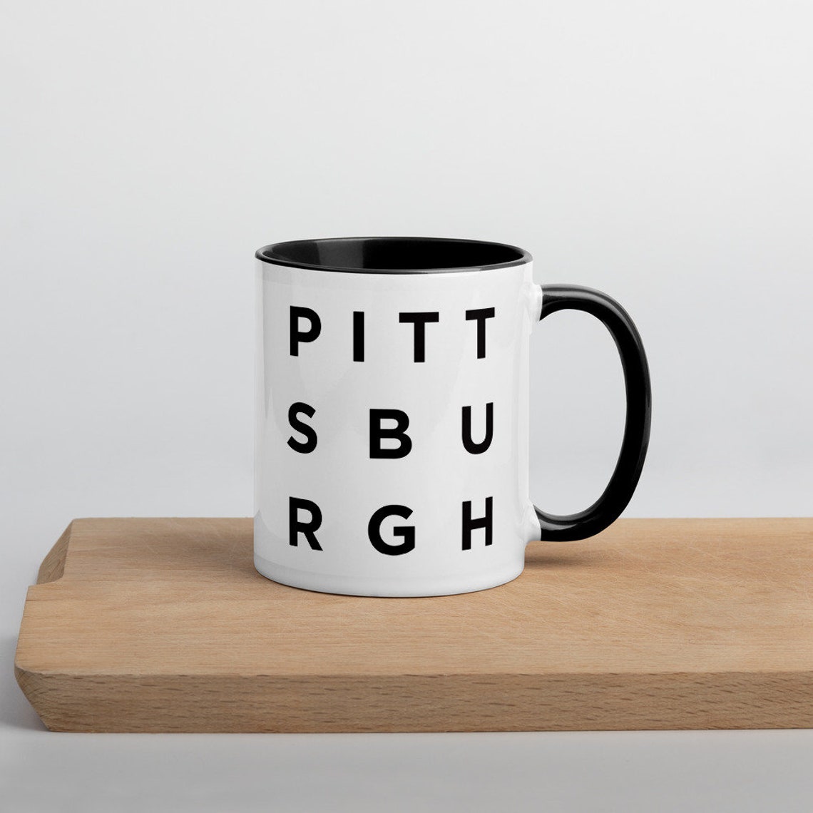 Pittsburgh Minimalist Black White Ceramic Mug Typography Print Design