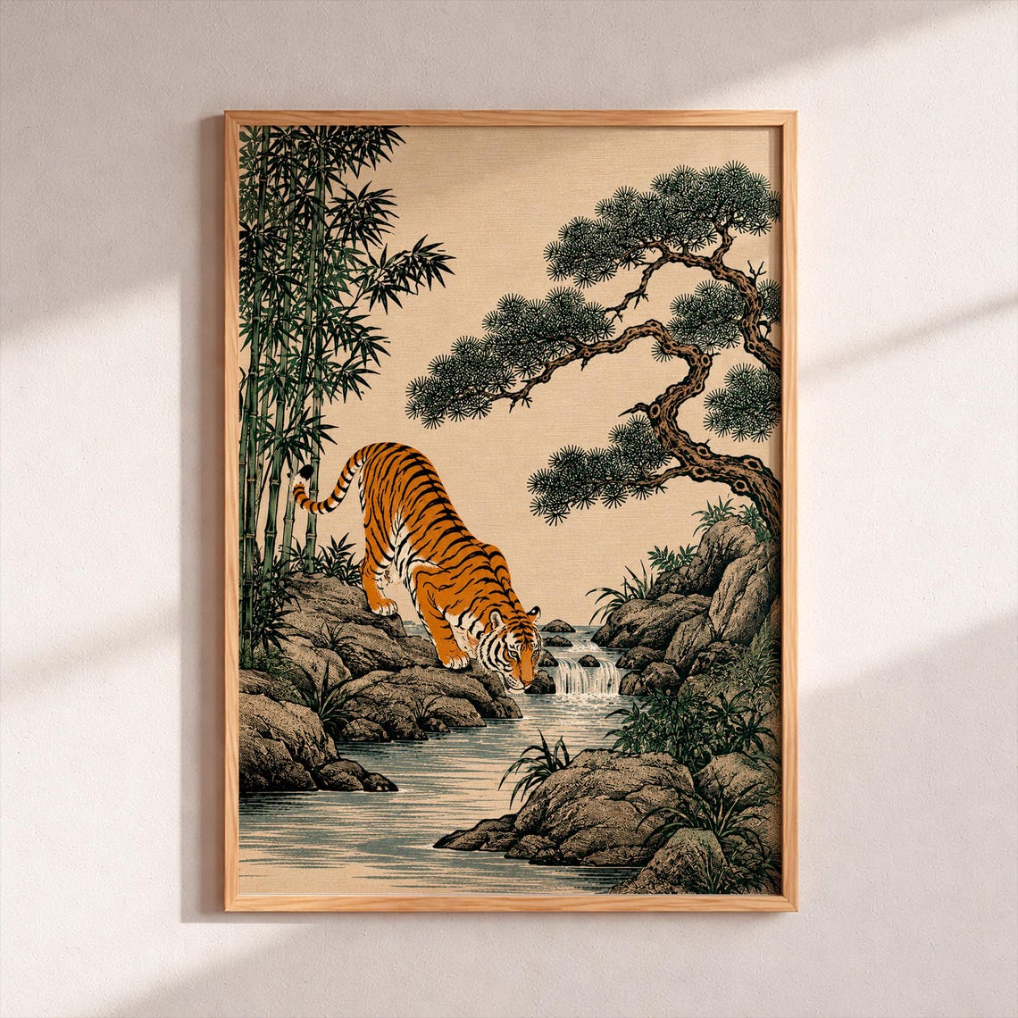 Japanese Tiger Drinking At Mountain Stream Ukiyo-e Style Poster
