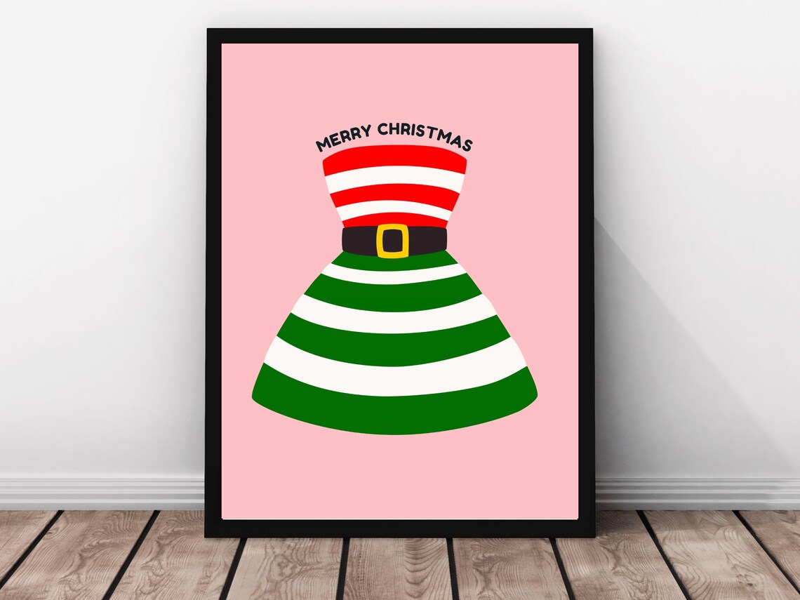 Merry Christmas Santa Dress Striped Holiday Retro Fashion Poster - Image 3