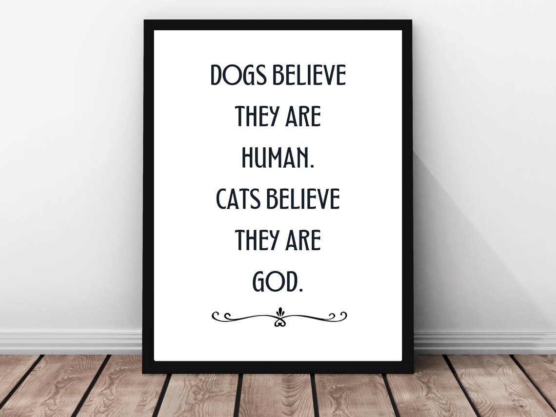 Dogs Believe They Are Human Cats Believe They Are God Funny Pet Quote Poster