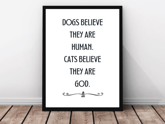 Dogs Believe They Are Human Cats Believe They Are God Funny Pet Quote Poster