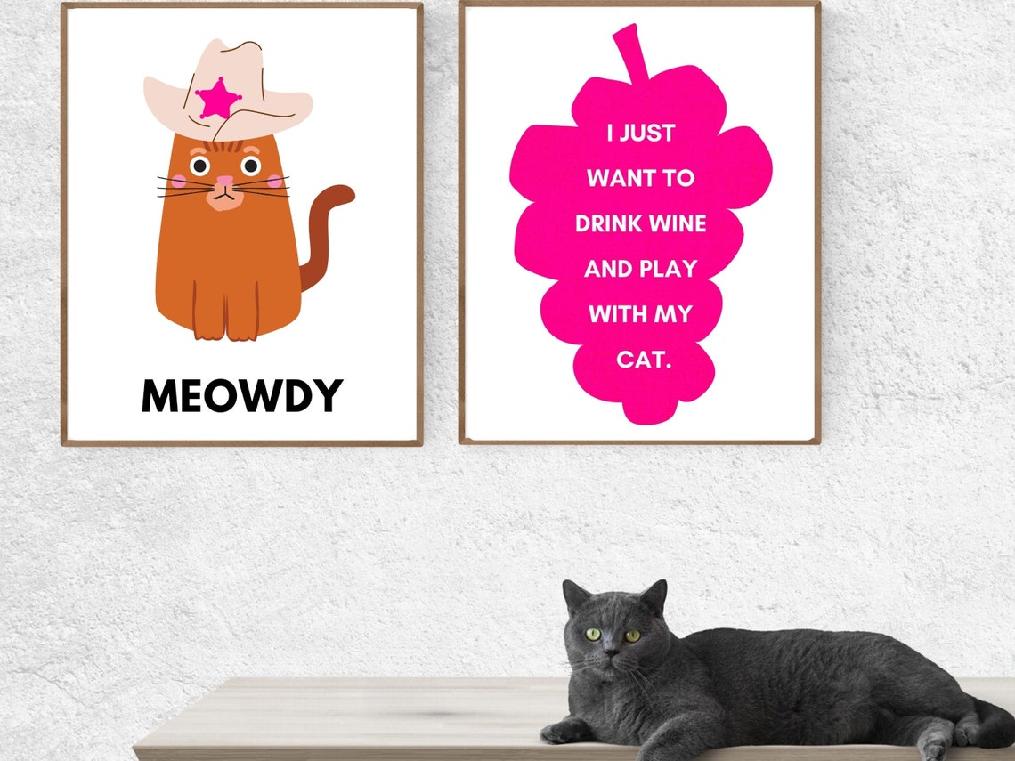 Meowdy Cowboy Cat Pun Orange Cartoon Cat Western Hat Funny Poster - Image 3