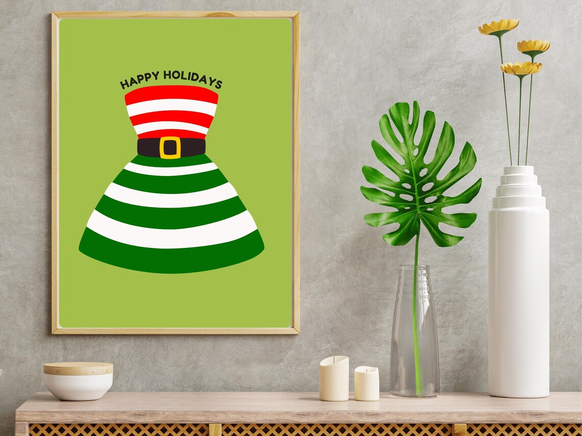 Merry Christmas Santa Dress Festive Striped Fashion Art Poster - Image 3
