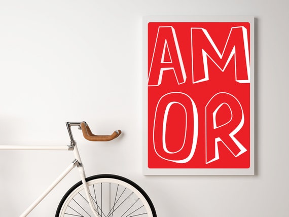 Red Amor Print Instant Art Valentine Day Red Wall Art Spanish Love Bold Typography Print Espanol Gift Idea Couple