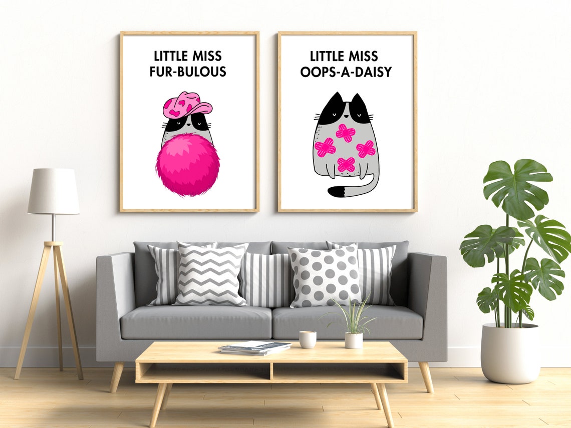 Little Miss Oops A Daisy Cute Bandaged Cat Pink Cartoon Poster - Image 3