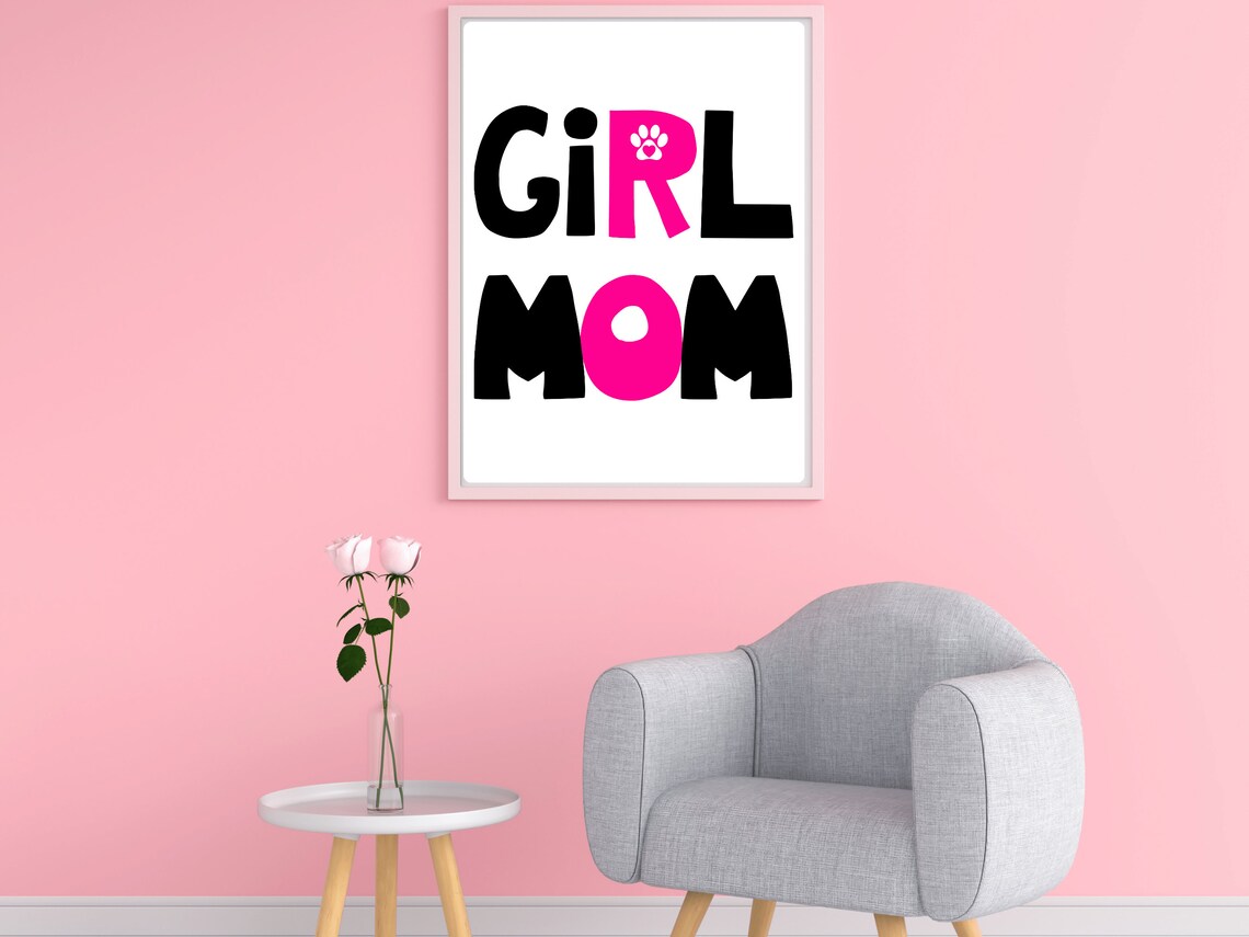 Girl Mom Bold Pink Black Paw Typography Quote Dog Mom Wall Poster - Image 2