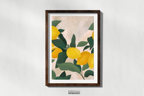 Sunny Lemons on a Branch Watercolor Botanical Citrus Poster for Fresh Kitchen Decor