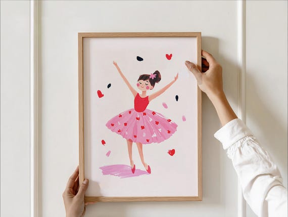 Cute Ballet Dancer Print Pink Ballerina Poster Nursery Decor Girly Wall Art Toddler Room Girls