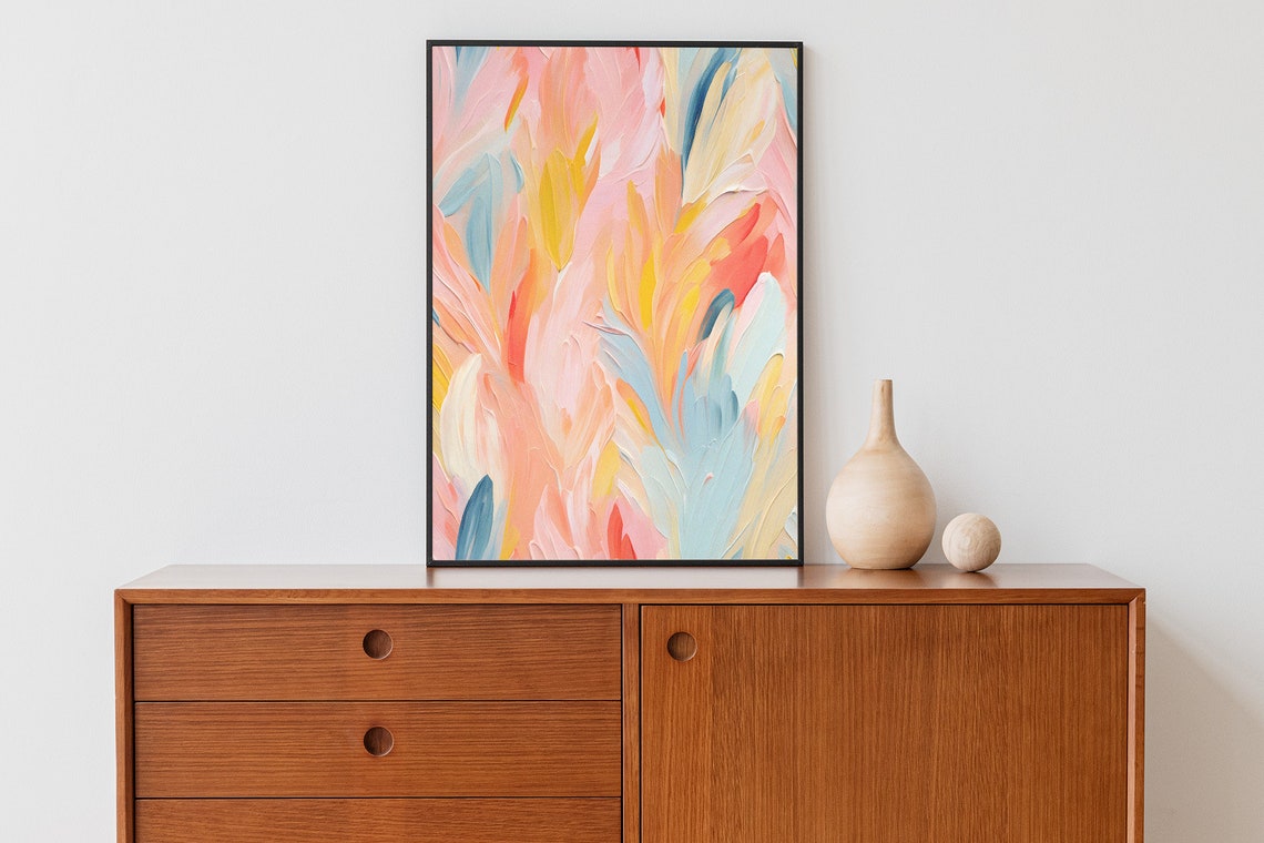 Soft Pastel Abstract Brushstrokes In Pink And Blue Art Poster