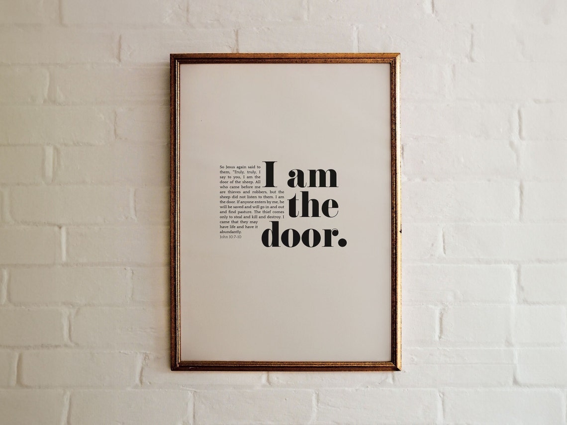 John 10 7 I Am The Door Bold Black Serif Scripture Typography Poster