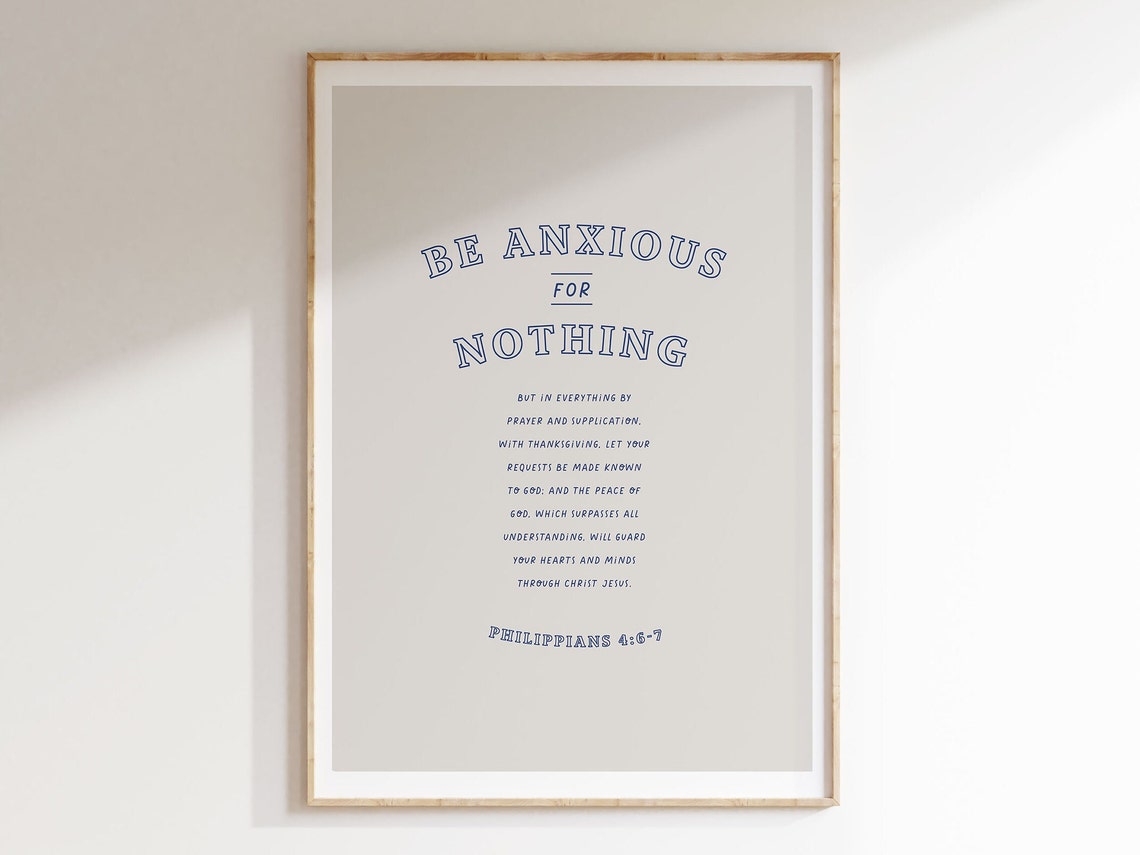 Be Anxious For Nothing Bible Verse Wall Art Philippians 4 6 Instant Retro Scripture Poster Do Not Be Anxious Poster For Home Blue