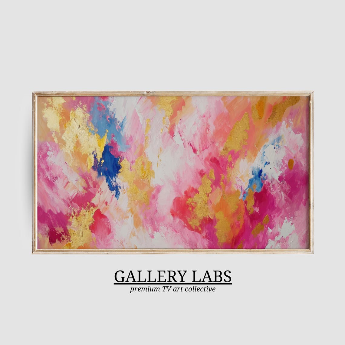 Bold Hot Pink Gold Cream Abstract Brushstrokes Framed TV Art Print