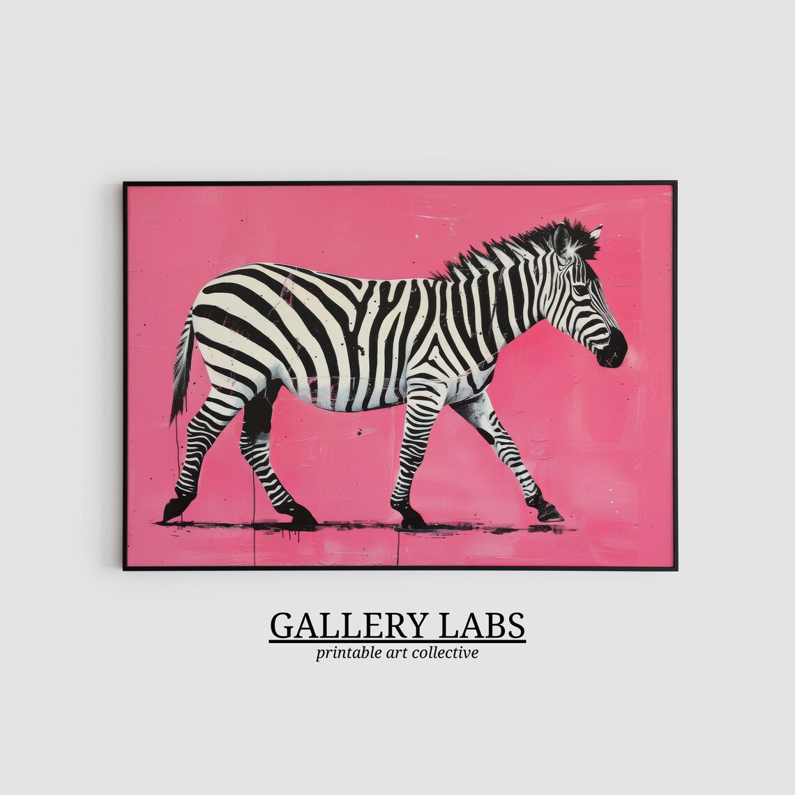 Zebra Walking Bright Pink Background Bold Striped Animal Painting Wall Art - Image 2