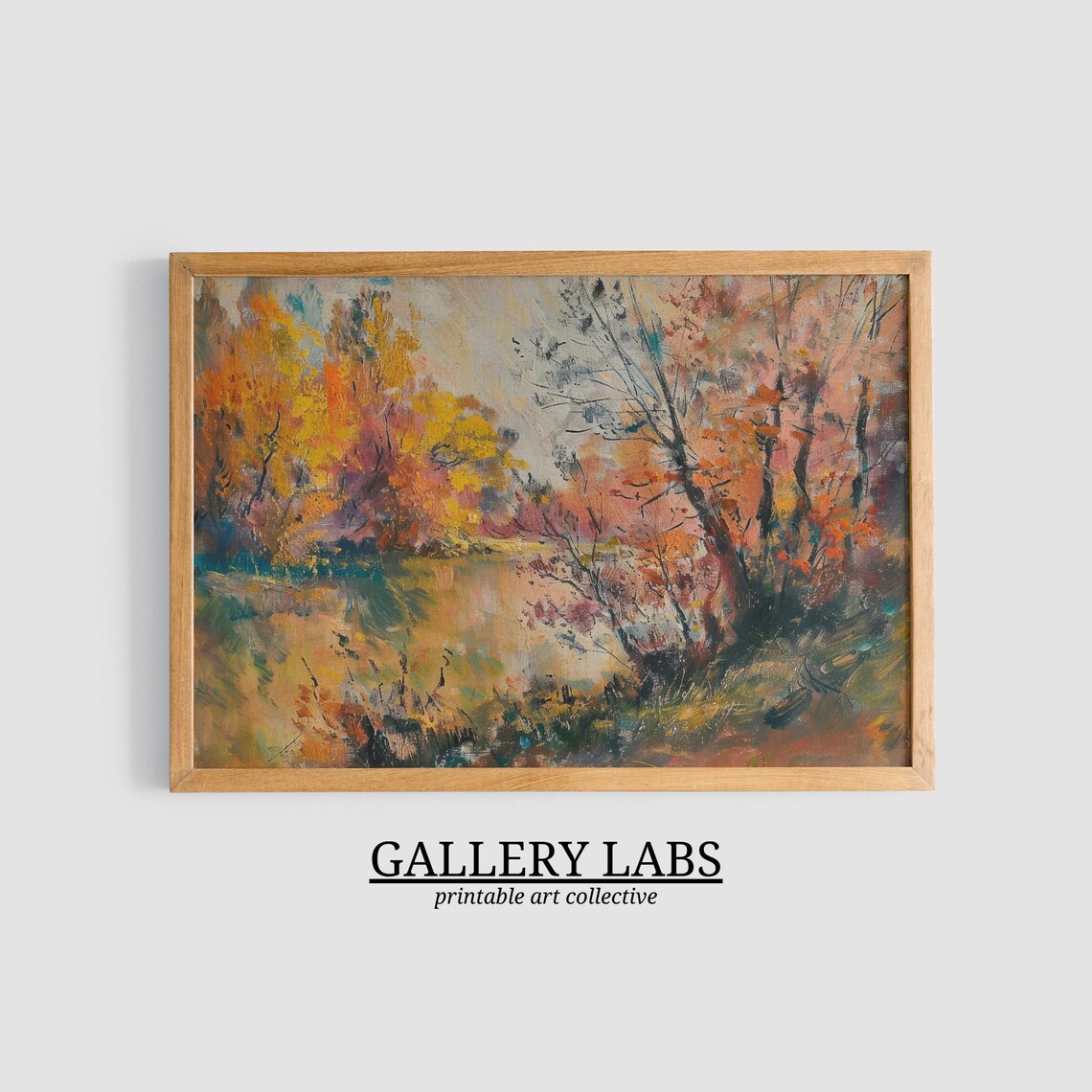 Autumn Forest Lake Landscape Painting Rustic Fall Nature Wall Art Print - Image 3