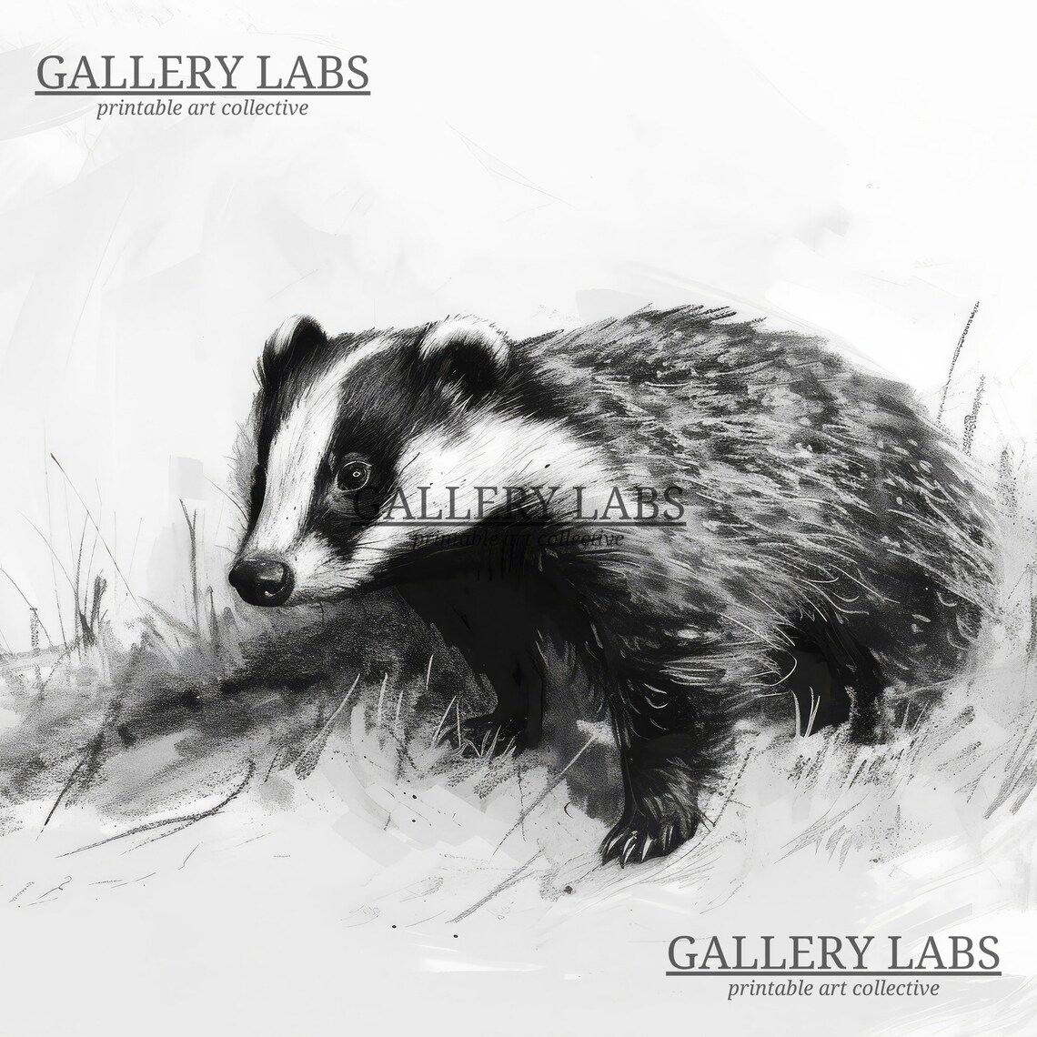 Vintage Badger Pencil Sketch Woodland Animal Neutral Nursery Wall Art Print - Image 4