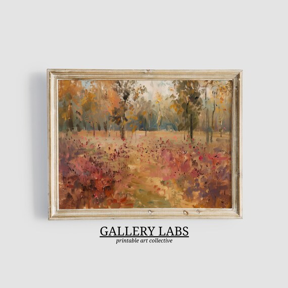 Autumn Wildflower Meadow Golden Trees Fall Landscape Art Print
