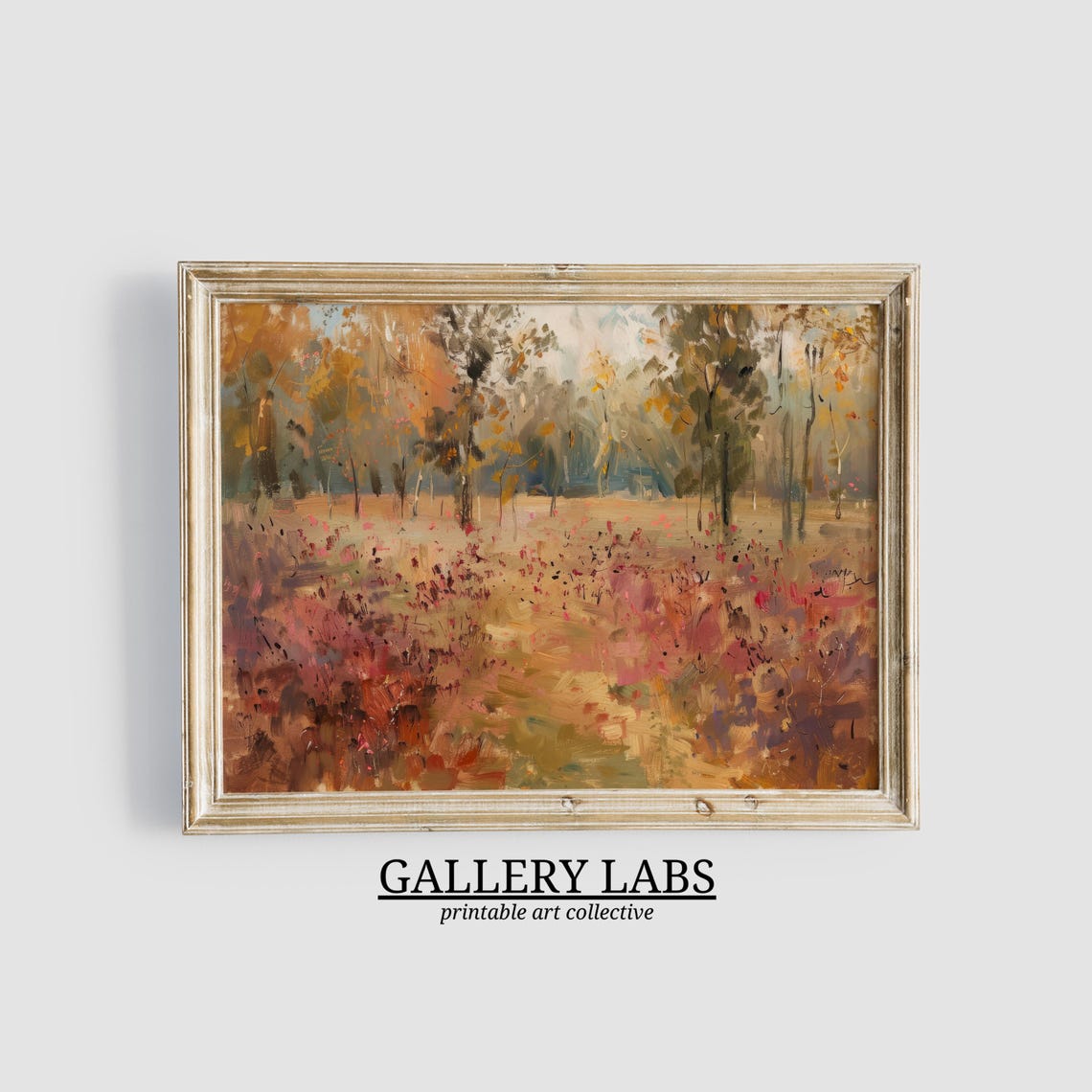 Autumn Wildflower Meadow Golden Trees Fall Landscape Art Print