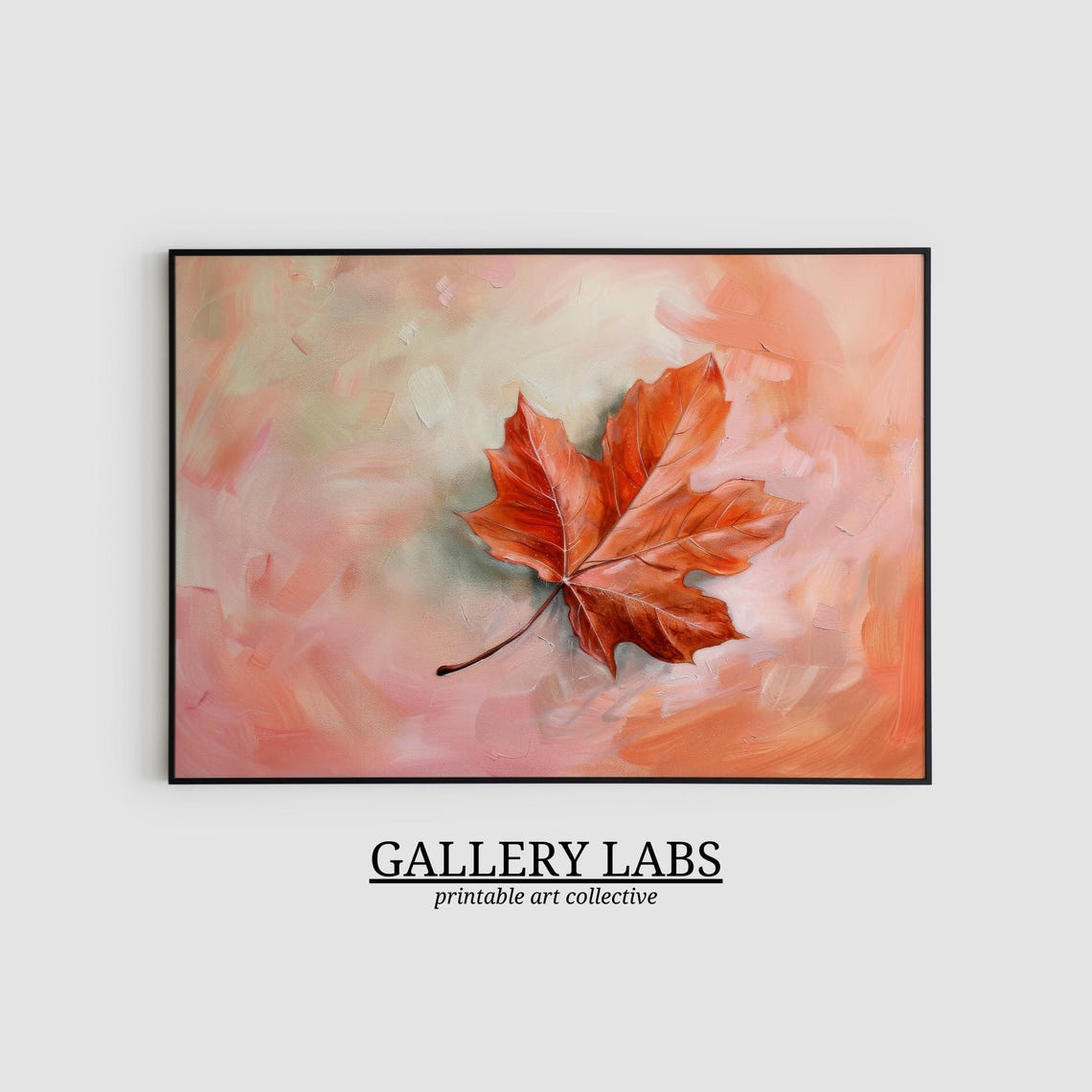 Orange Maple Leaf Pink Abstract Fall Botanical Nature Wall Art - Image 2