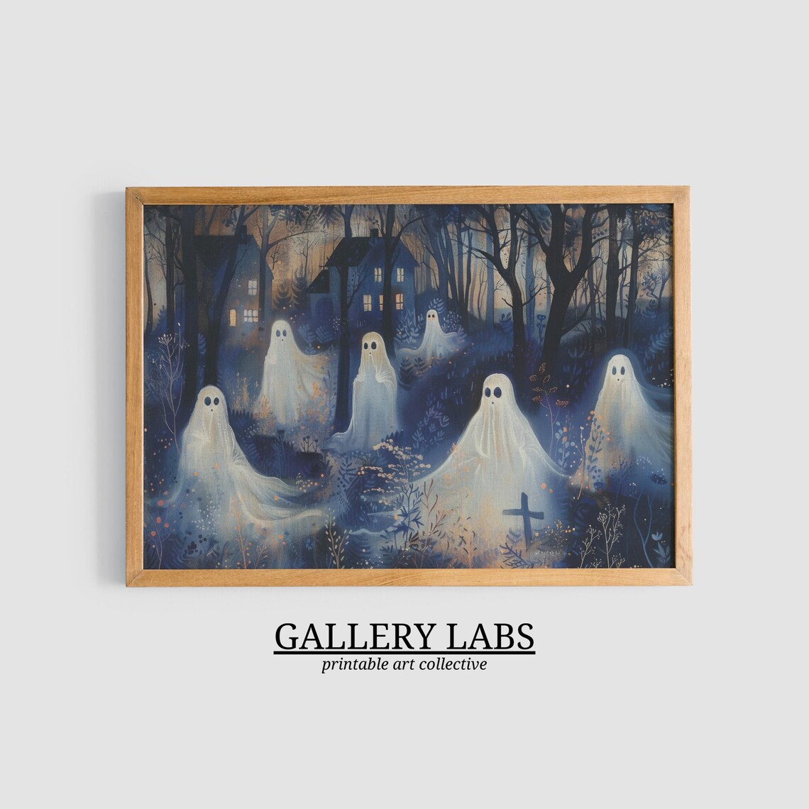 Ghosts Gathering in Dark Night Forest Haunted House Halloween Wall Art Print - Image 3