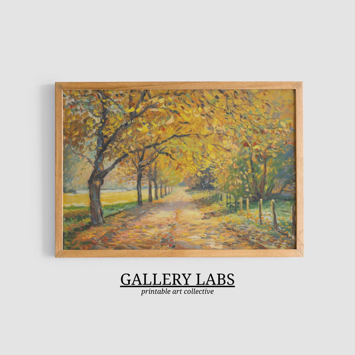 Soft Tone Autumn Trees Cloudy Sky Calm Fall Landscape Art Print - Image 3