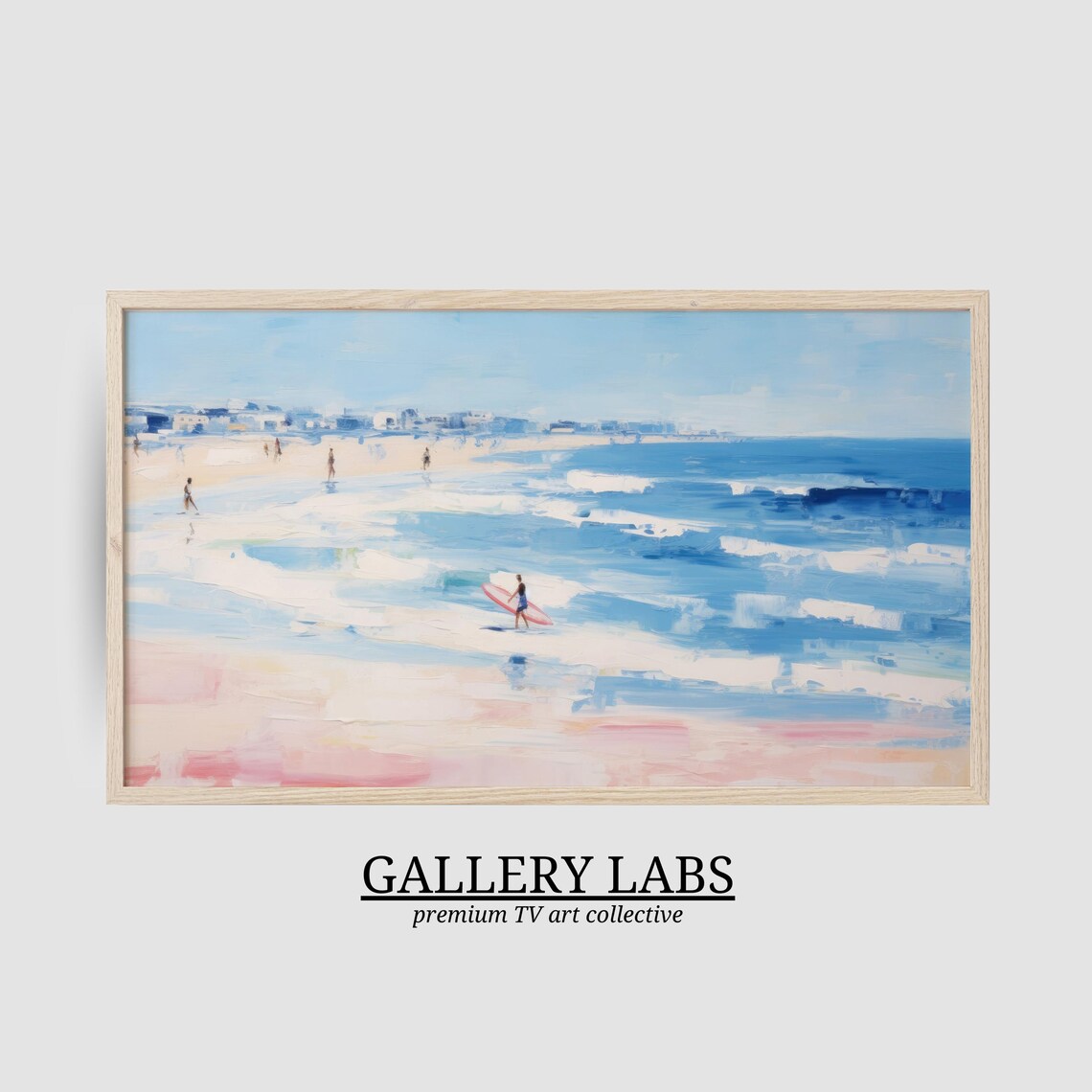 Pink Surfboard Beach Painting Surfer Coastal Town Summer Wall Art Poster - Image 2