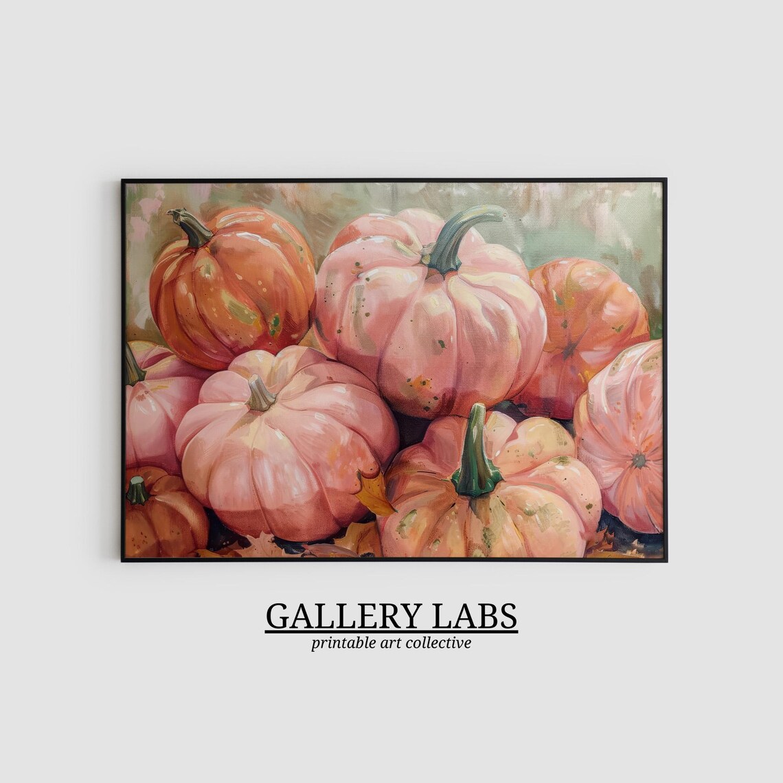 Pink and Orange Pumpkins Piled Autumn Still Life Halloween Wall Art Print - Image 2
