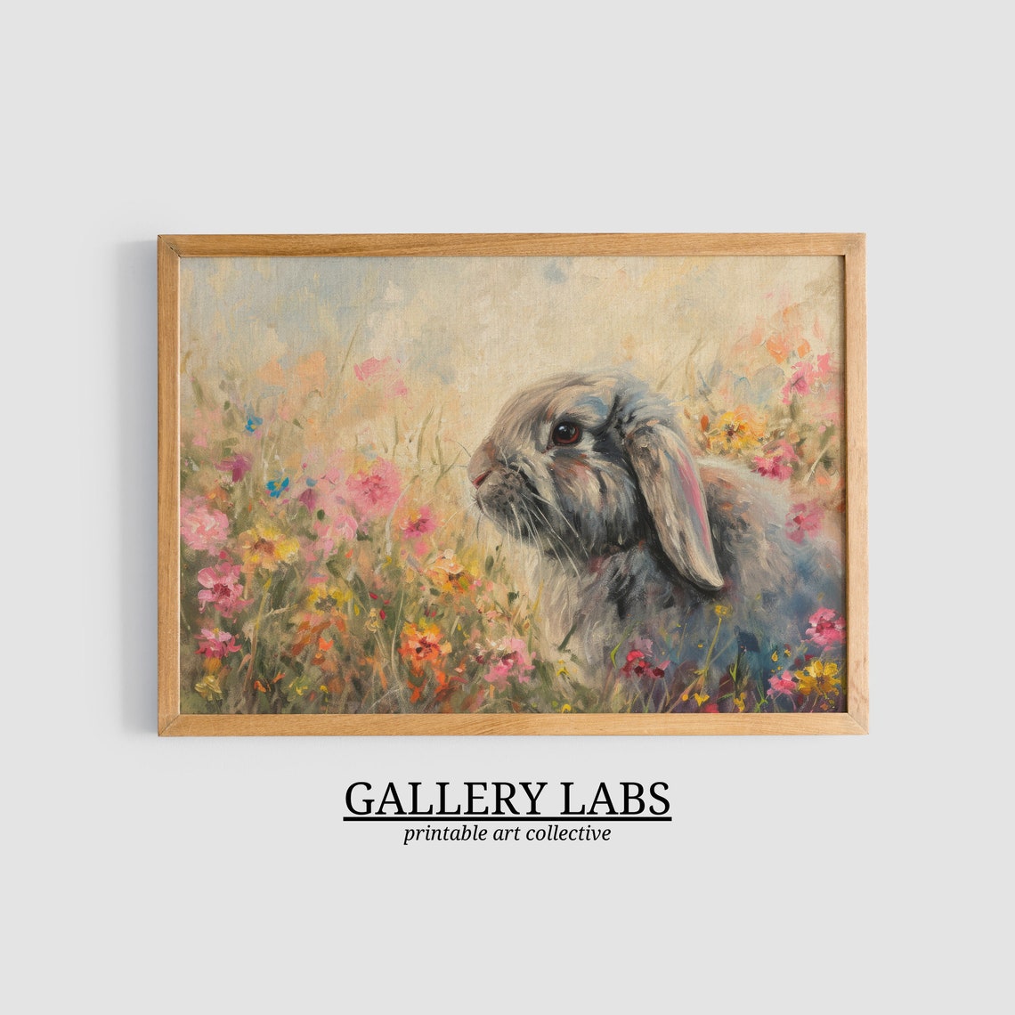 Lop Eared Bunny in Colorful Wildflower Garden Cute Rabbit Art Print - Image 3