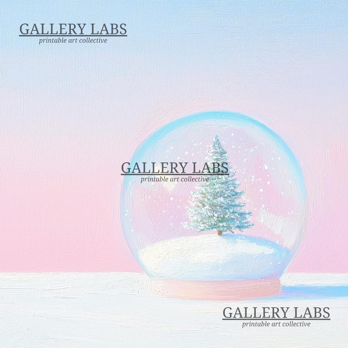 Pink Snow Globe Christmas Tree Minimalist Winter Scene Wall Art - Image 4