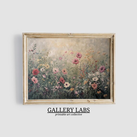 Vintage Wildflower Meadow Pink Blooms Rustic Framed Pastoral Poster