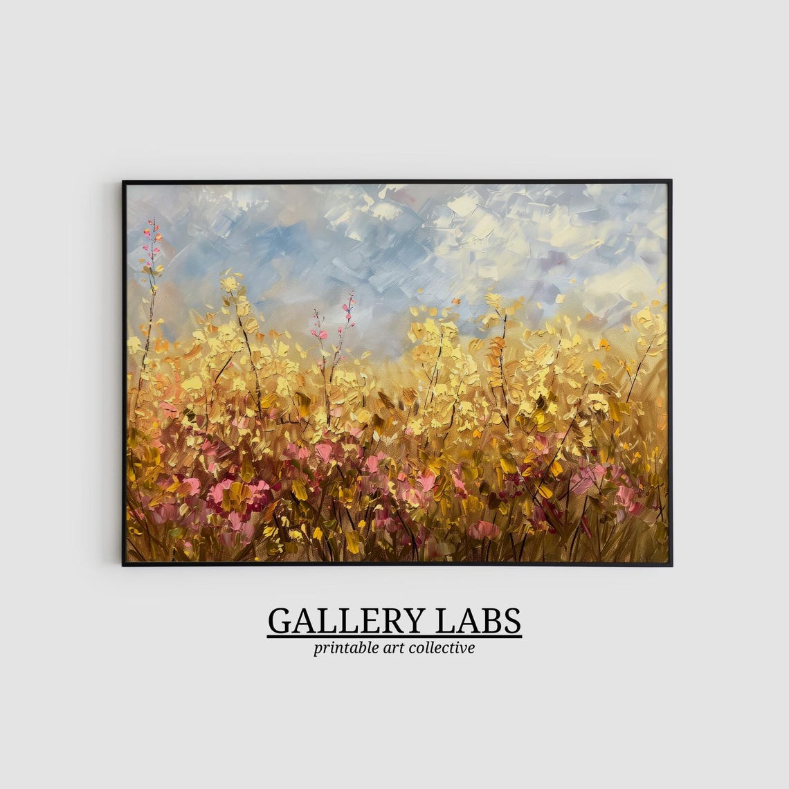 Golden Autumn Wildflower Field Under Bright Blue Sky Fall Poster - Image 2