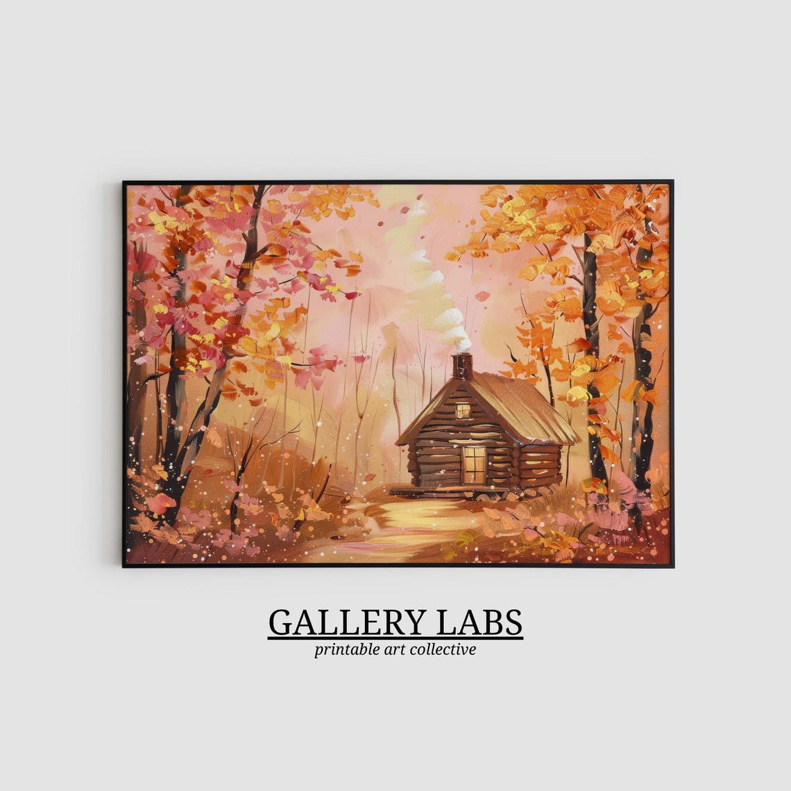 Autumn Cabin Golden Trees Cozy Rustic Fall Hideaway Art Print - Image 2