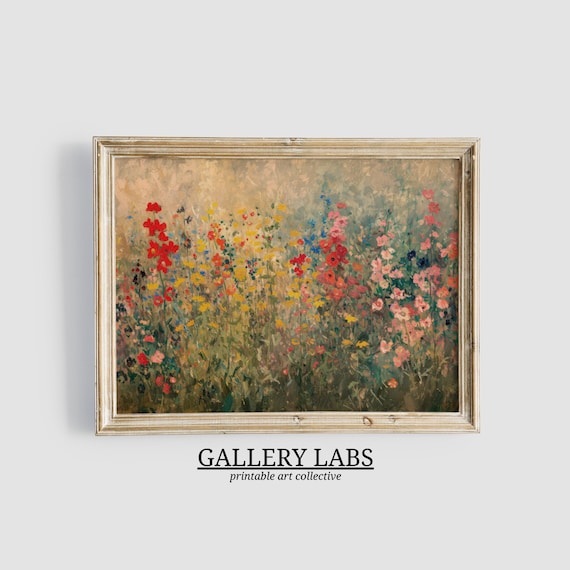 Colorful Wildflower Field Red Yellow Blue Blooms Meadow Art Print