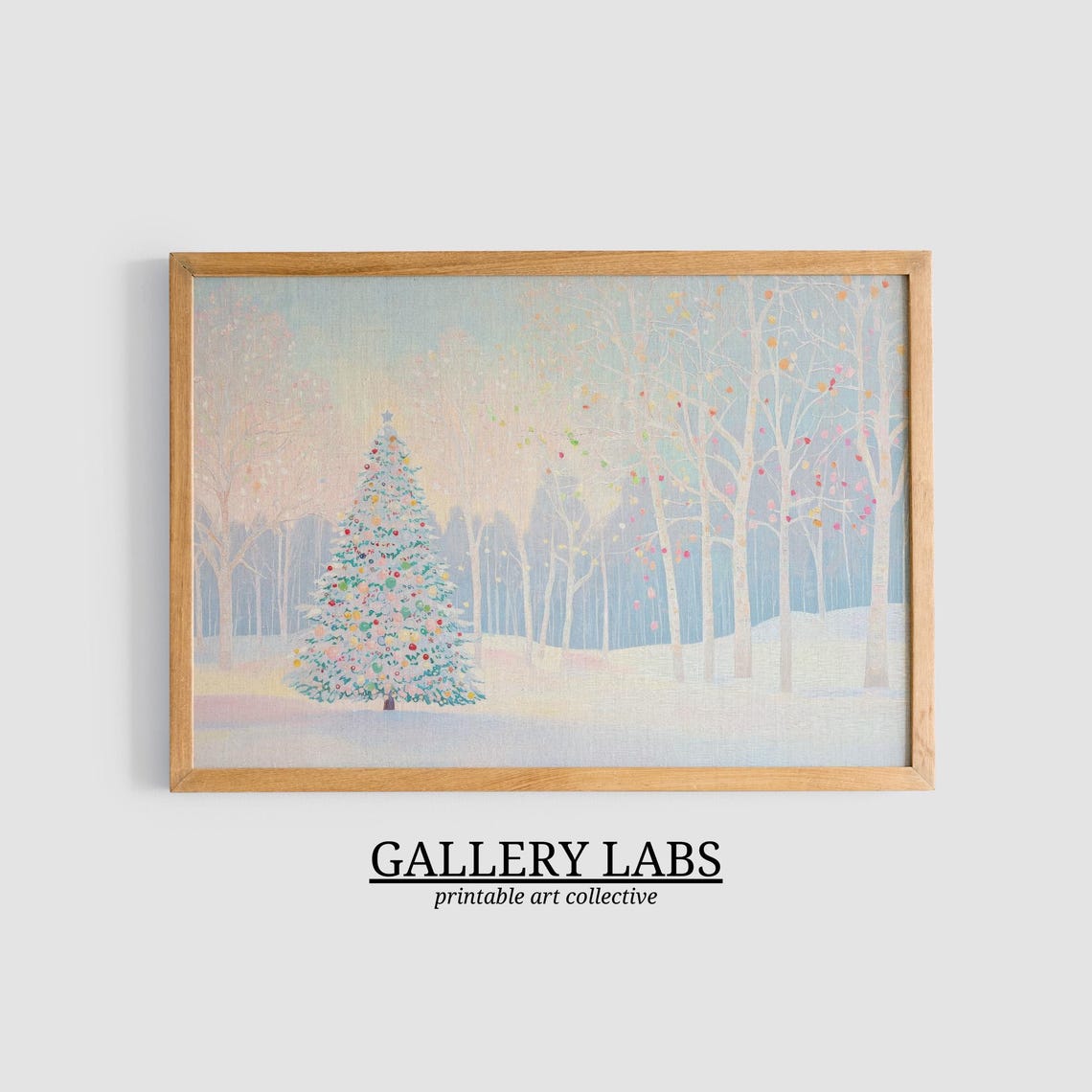 Christmas Tree Snowy Birch Forest Holiday Winter Scene Wall Art - Image 3