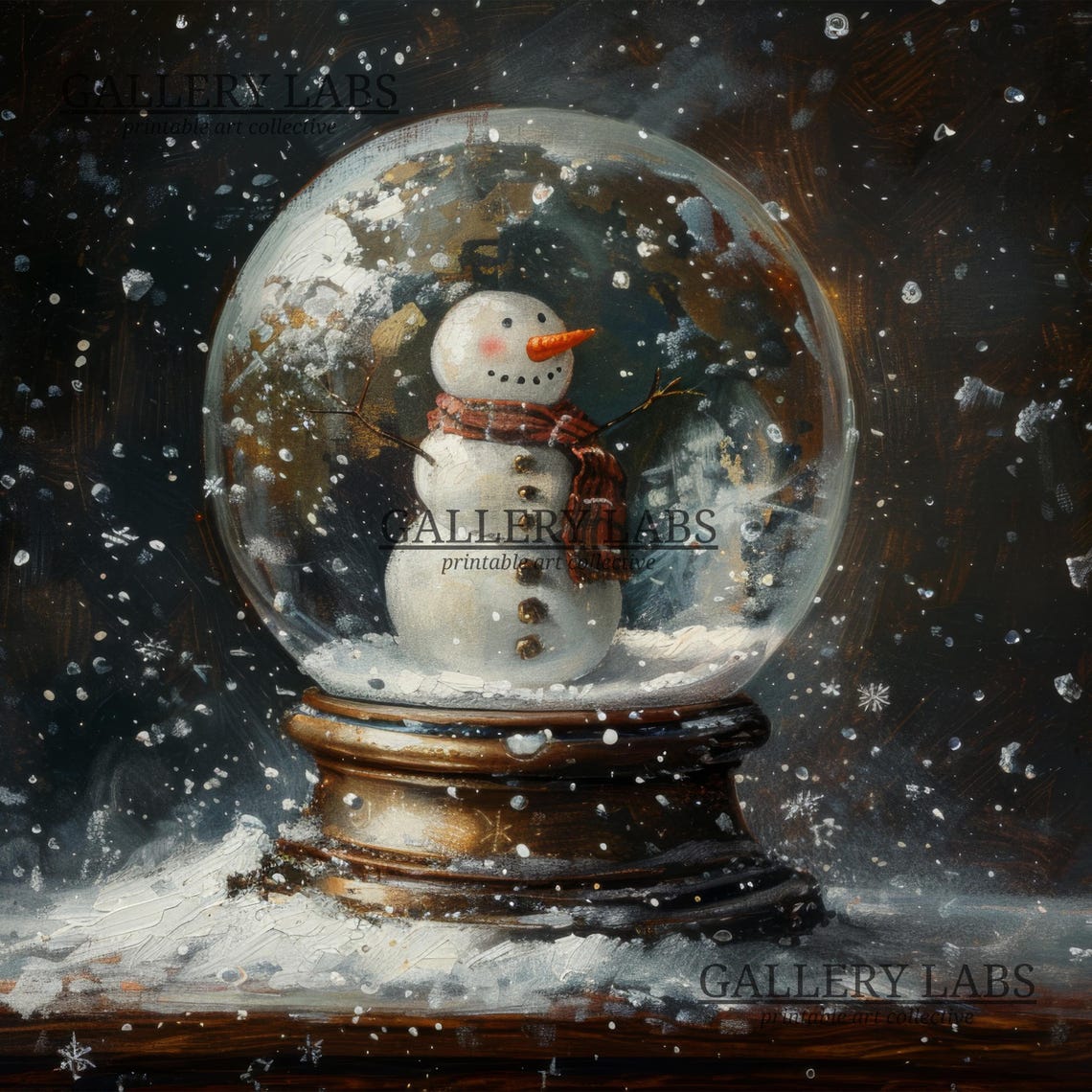 Christmas Snow Globe Cute Snowman Plaid Scarf Snowfall Painting Poster - Image 4