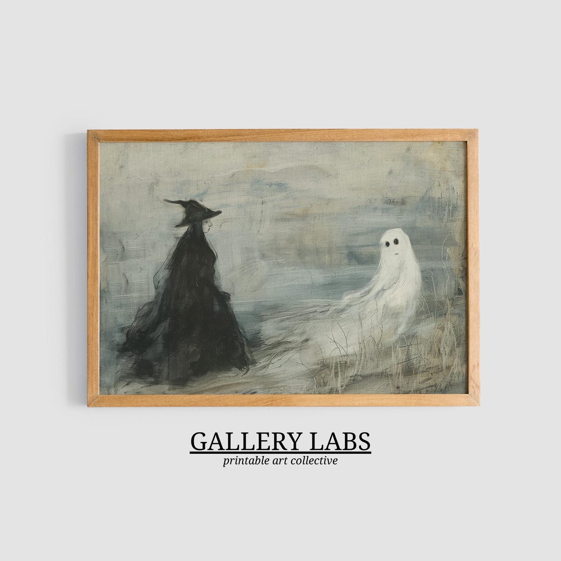 Witch and Ghost Facing Each Other Misty Moody Halloween Wall Art Print - Image 3