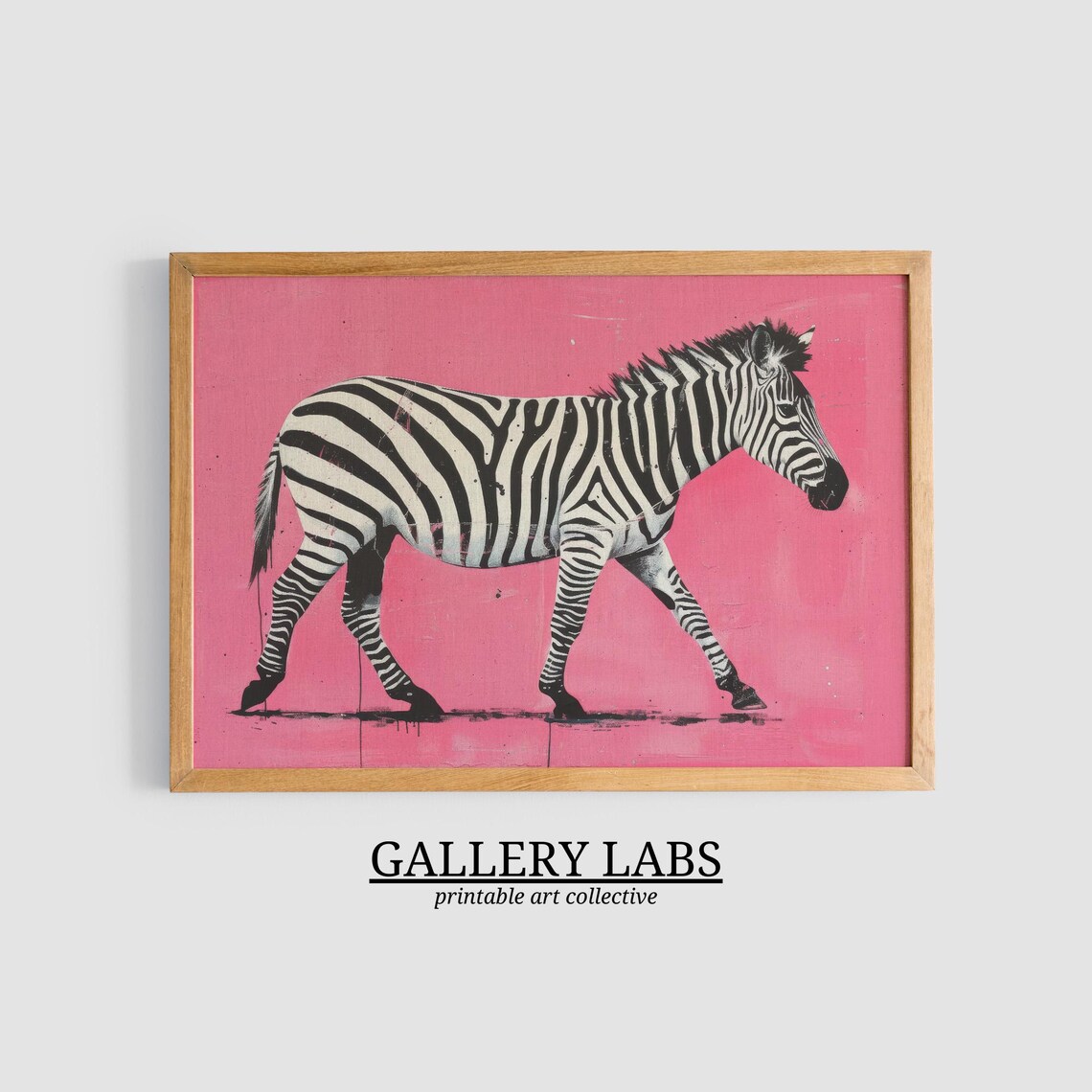 Zebra Walking Bright Pink Background Bold Striped Animal Painting Wall Art - Image 3