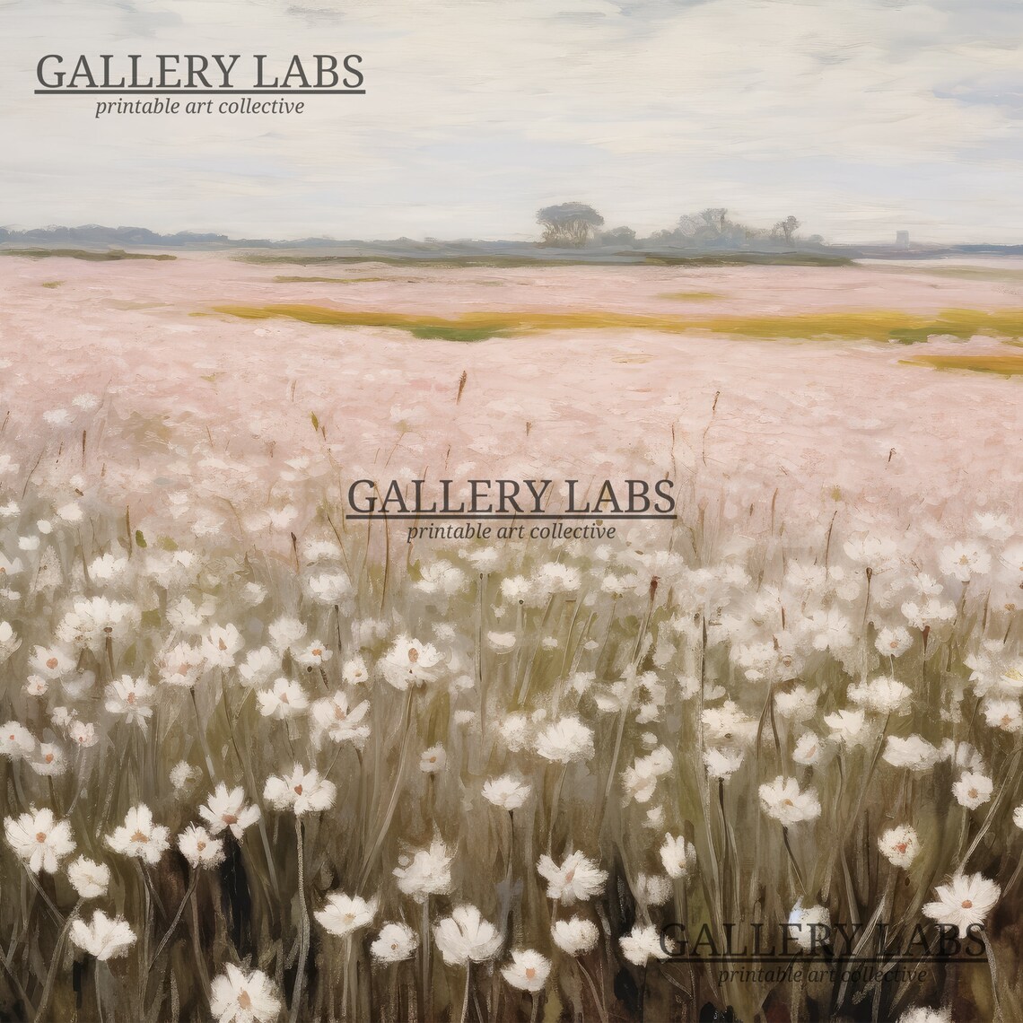Pink Spring Meadow Art Print, Daisy Field Decor - Image 4