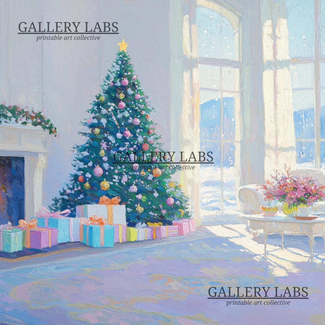 Christmas Living Room Tree Gifts Cozy Winter Scene Wall Art Print - Image 4