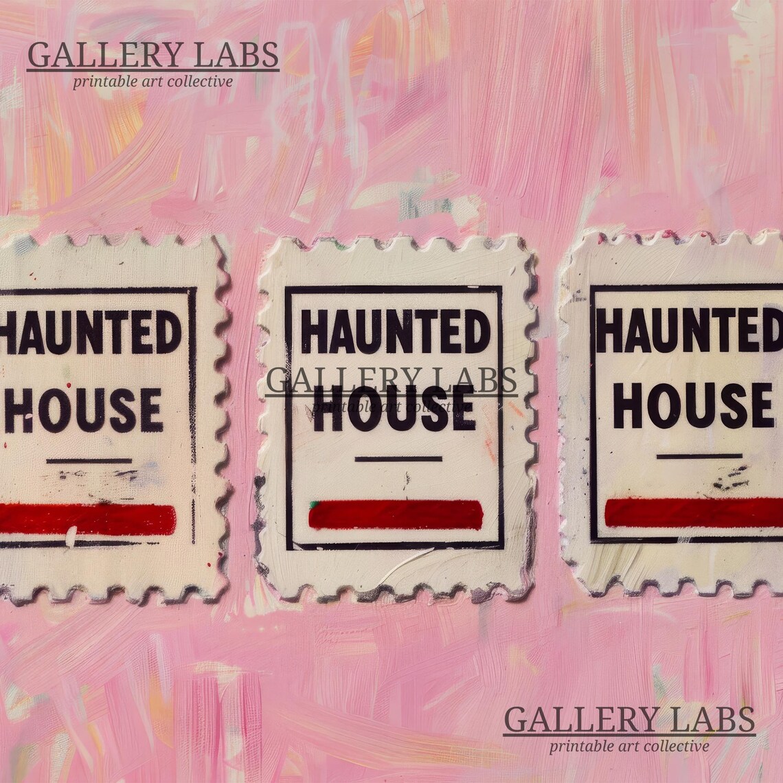 Haunted House Tickets Trio Vintage Retro Pink Halloween Painting Poster - Image 4