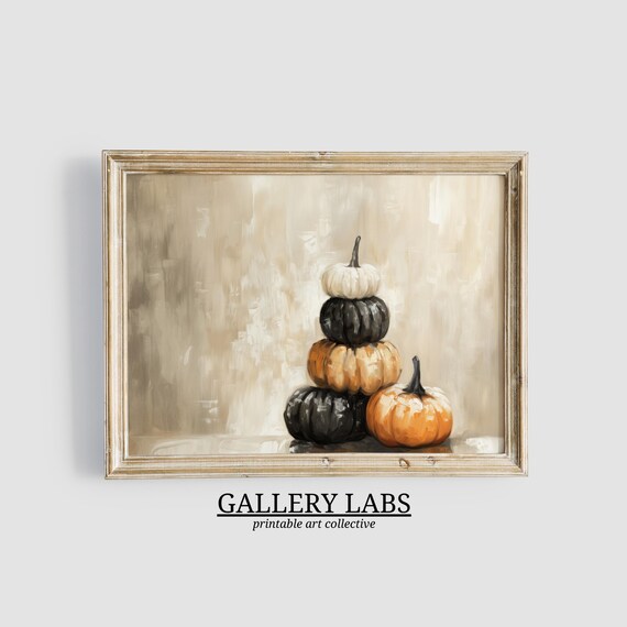Neutral Pumpkin Stack Minimalist Fall Harvest Wall Art Print