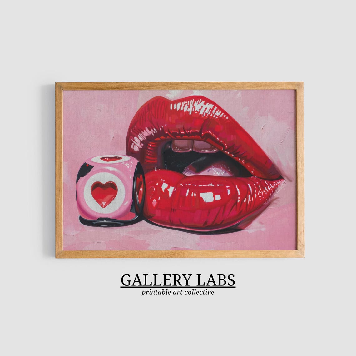Red Pouty Lips Heart Dice Pink Maximalist Retro Painting Wall Poster - Image 3