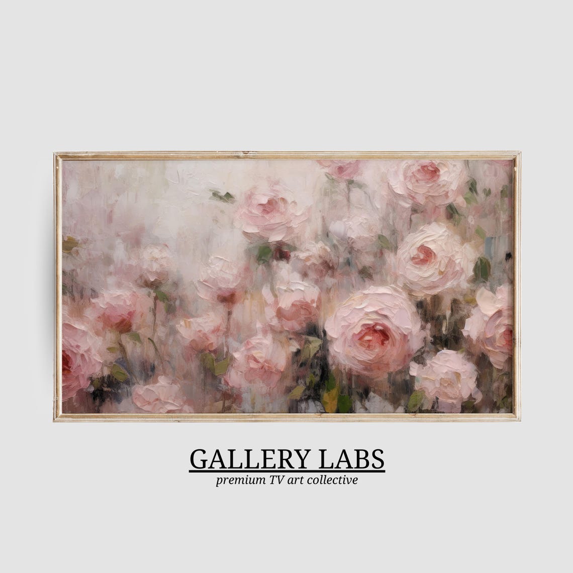 Soft Misty Pink Roses Impressionist Floral Framed TV Art Print