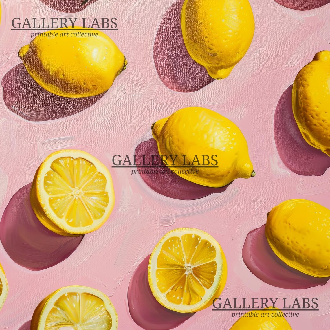 Yellow Lemons Pink Background Kitchen Fruit Pattern Painting Wall Poster - Image 4