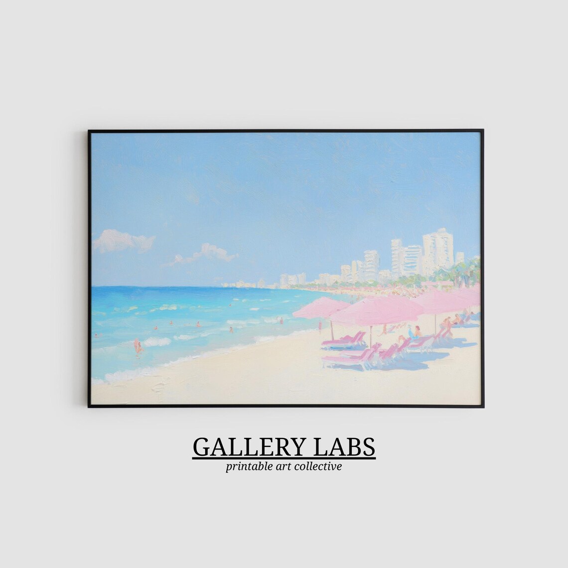 Pink Abstract Coastal Painting, Vintage Beach Print - Image 2