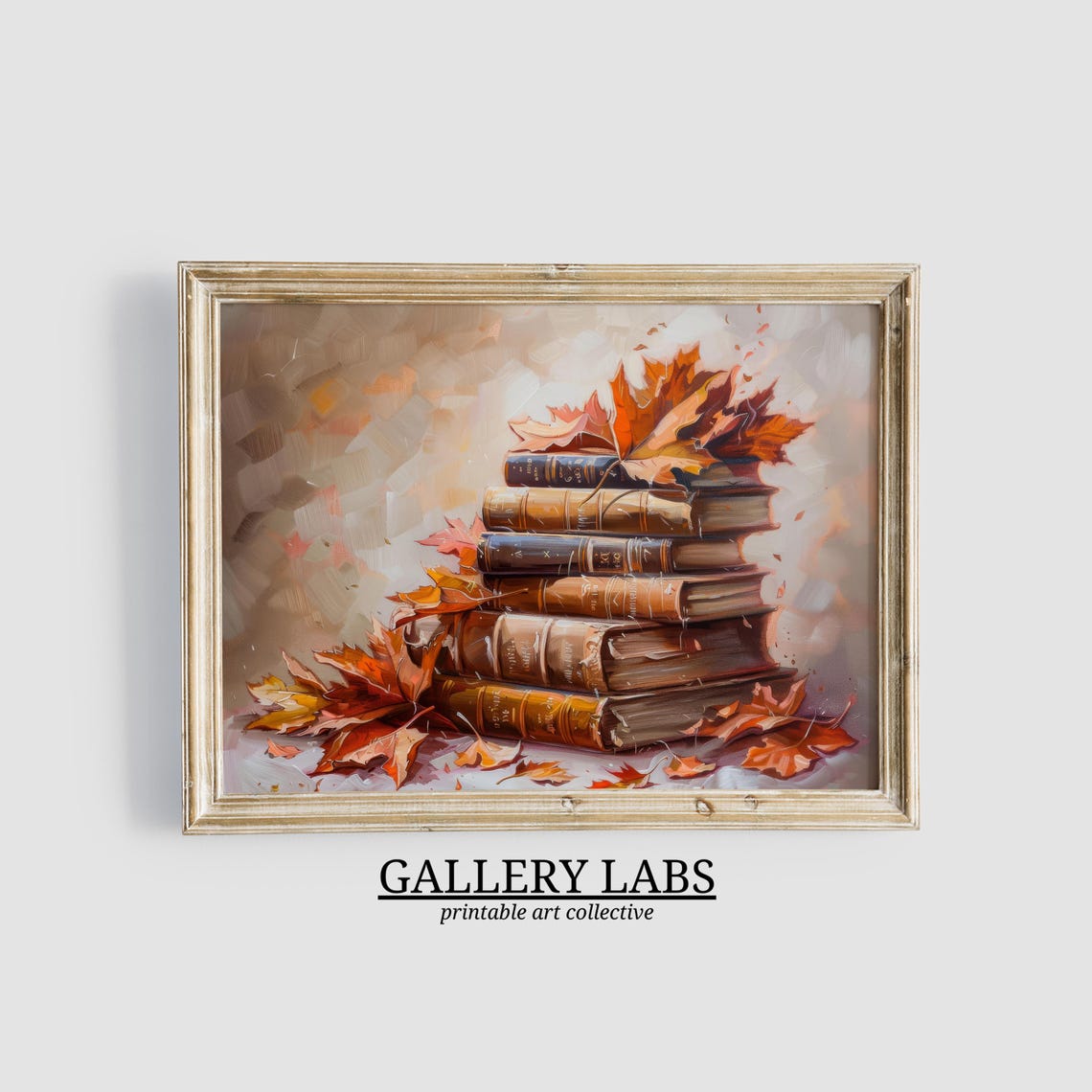 Vintage Books Stack Autumn Leaves Still Life Fall Wall Art Print