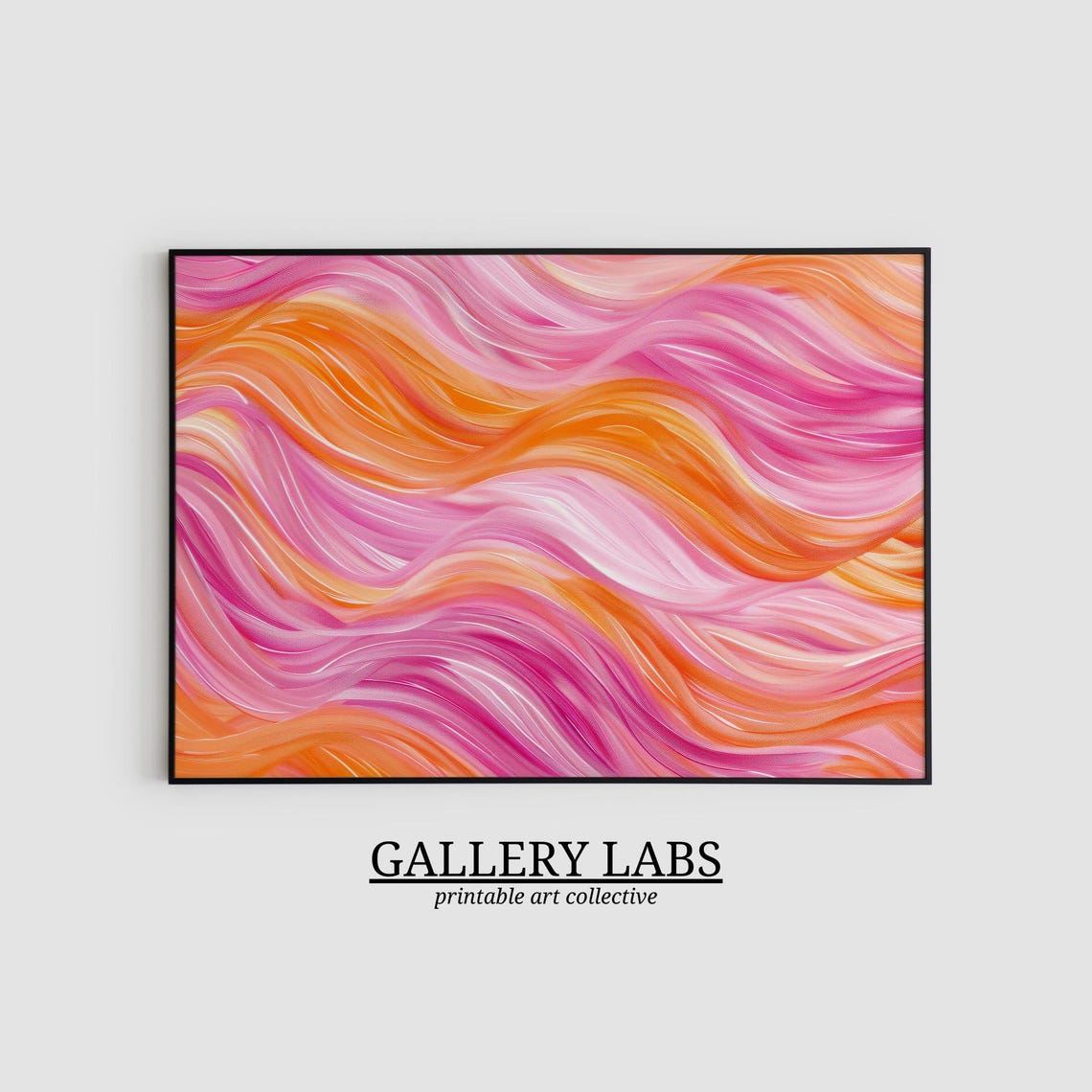 Pink Orange Wavy Abstract Lines Flowing Modern Painting Wall Art - Image 2