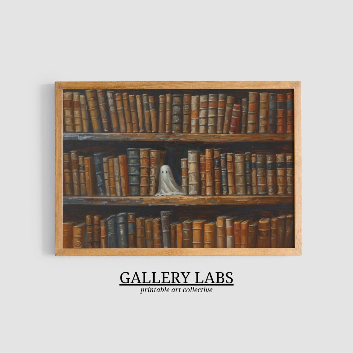 Library Ghost Dark Academia Bookshelf Spooky Halloween Wall Art - Image 3