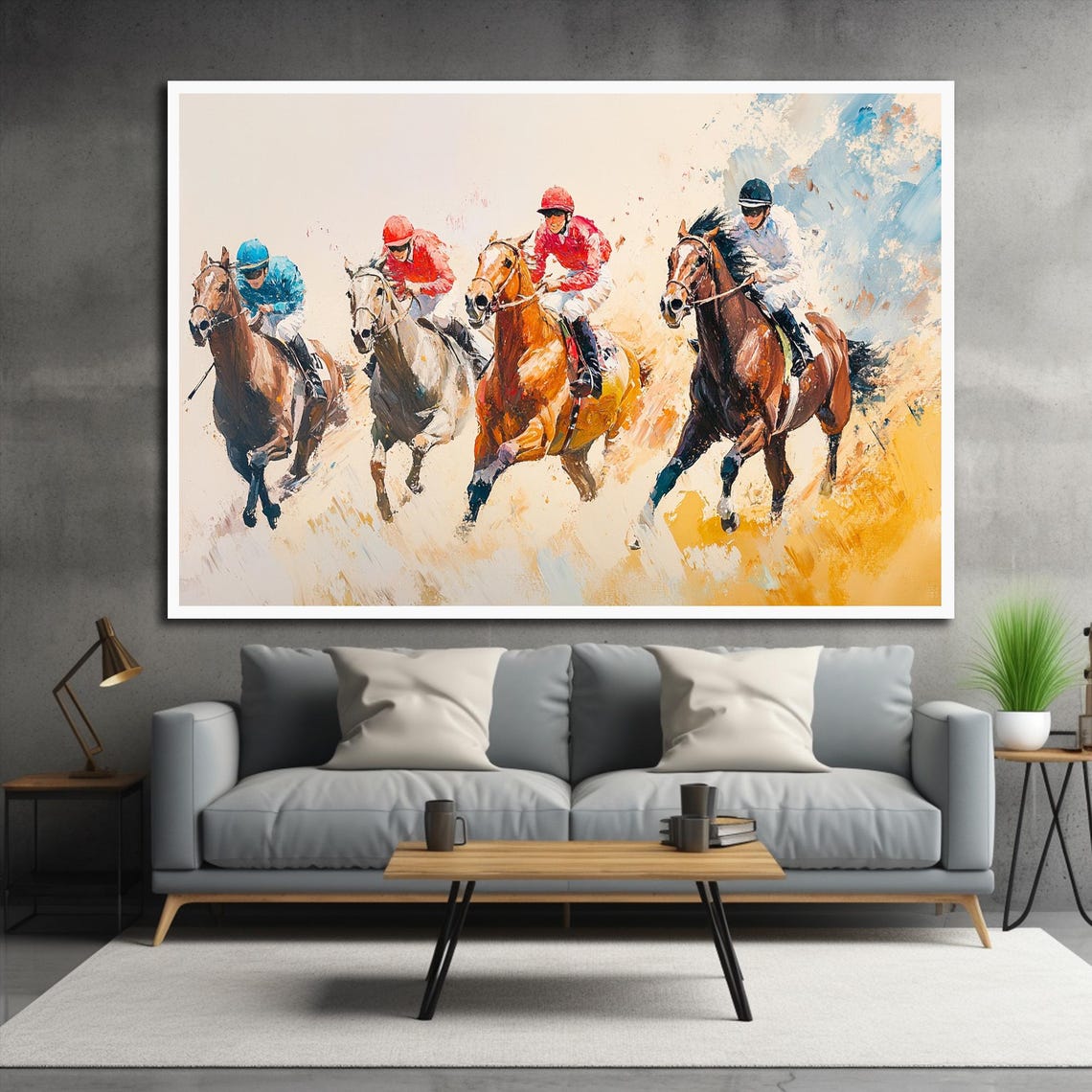 Jockey Art Horse Racing Print Wall Art Racehorse Art Sports Art Dynamic Painting Equestrian Art Oil Painting Racing Scene - Image 3