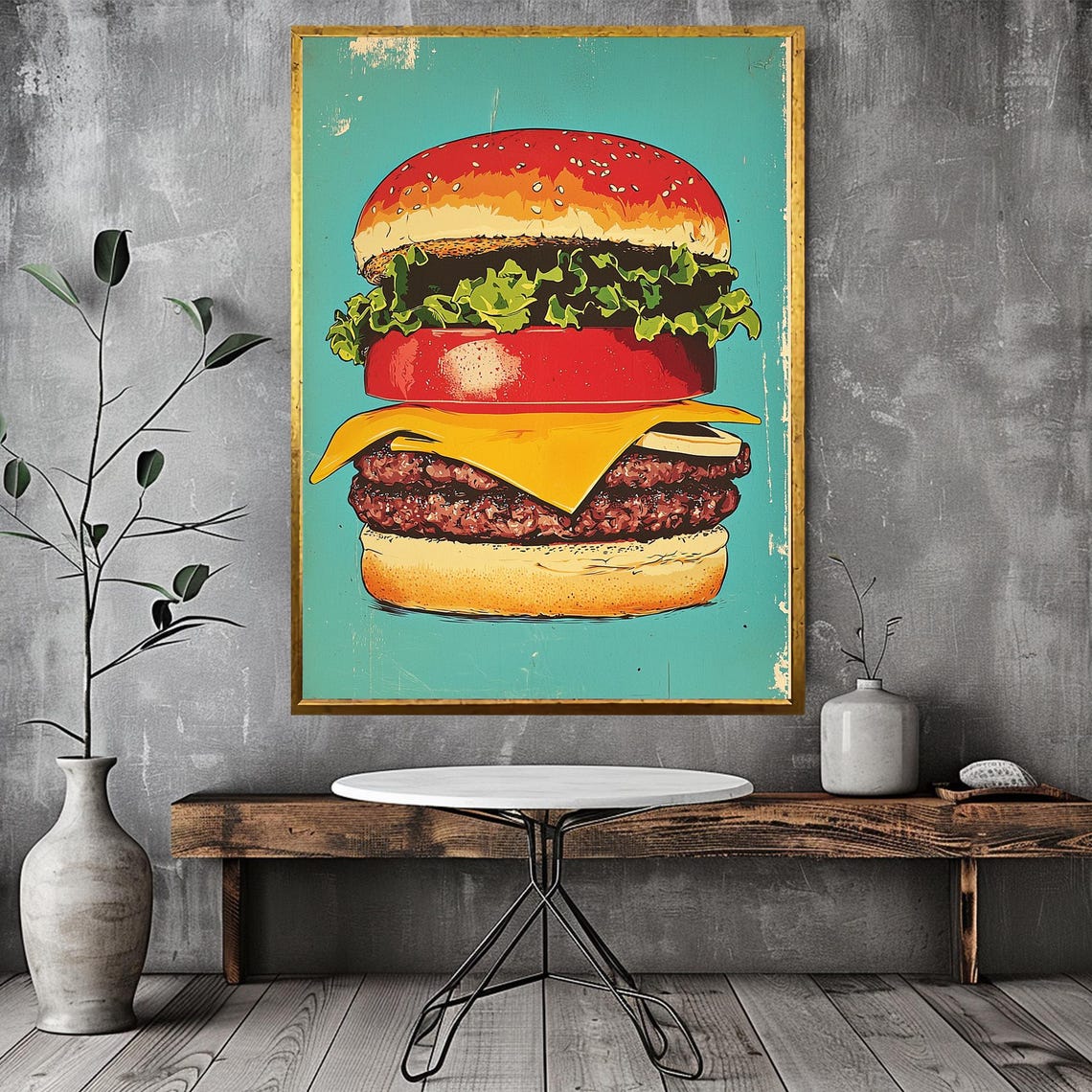 Vintage Pop Art Double Cheeseburger Retro Kitchen Wall Decor Poster - Image 2
