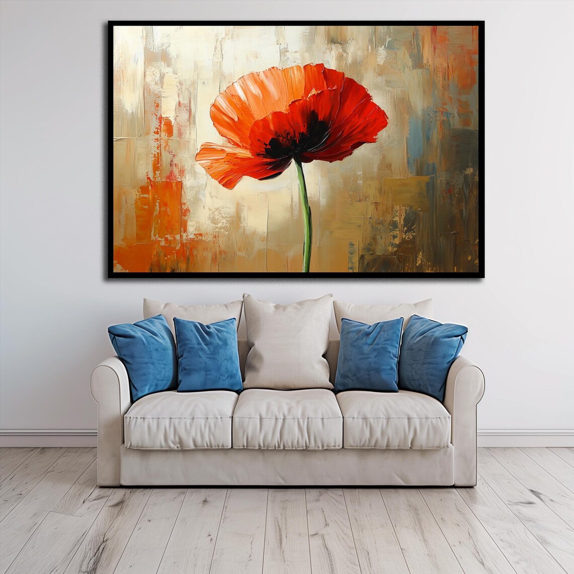 Red Poppy Flower Oil Painting, Modern Floral Art - Image 3